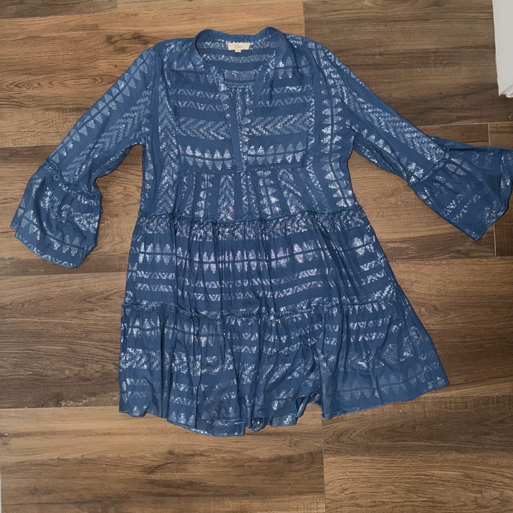 Elan Navy Geometric Long Sleeve Ciara Dress